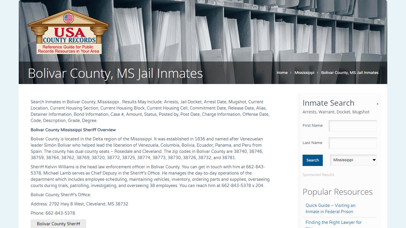 Bolivar County, MS Jail Inmates | Name Search